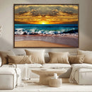 Ocean Sunrise Over Golden Beach Waves, Giclee Canvas Wall
