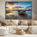 Small Boat At The Beach Sunset Wall Art, Boat Sunset Wall
