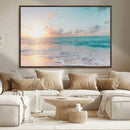 Tranquil Ocean Beach Sunset Canvas Wall Art | 3-Panel