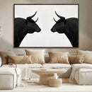 Spanish Bull Art - Framed Black and White Bull Canvas Print