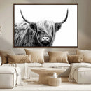 Black White Scottish Highland Cow Cattle Art Print Farmhouse