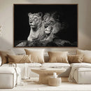Lion Couple Wall Art Canvas Print – Elegant Black and White