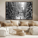 Winter Ski Lift Black and White Canvas Wall Art – Alpine