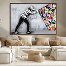 Banksy Art Behind the Curtain Street Wall Art Canvas Print |