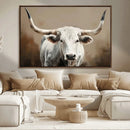 White Longhorn Bull Wall Art Canvas Print – Framed and Ready by MyGreatCanvas | Canvas Wall Art Prints | Photo Prints & Wall Decor