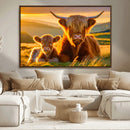 Scottish Cow and Baby Cow Canvas Wall Art Animal Print