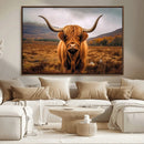 Highland Cow Longhorn Wall Art – Rustic Canvas Print, Framed