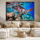 Underwater Coral Reef Sea Turtle Wall Art Canvas Print,