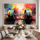 Weightlifting Barbell Art Triptych, Bold Abstract Fitness