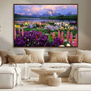 Vibrant Wildflower Garden and Mountain View Giclee Canvas