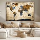 World Map Wall Art – Antique Style Blue and Brown Map Canvas