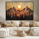 Wood Style Abstract Mountain Sunset Canvas Wall Art Print -
