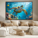 Sea Turtle Underwater Canvas Wall Art Print - Vibrant Ocean