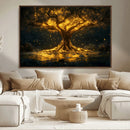 Golden Tree of Life Canvas Wall Art Print - Majestic Glowing