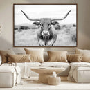 Highland Cow Wall Art Canvas Print – Black and White Western