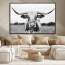 Highland Cow Wall Art Canvas Print – Black and White Western