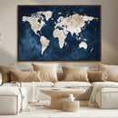 Vintage World Map Canvas Wall Art - Framed Map Print for