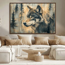 Wood Style Rustic Wolf Wall Art Canvas Print, Vintage