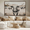 Texas Longhorn Wall Art Canvas Print – Framed Speckled Bull