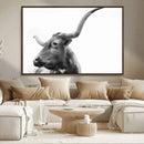 Longhorn Wall Art Canvas Print – Framed Monochrome Ranch Cow