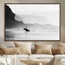 Surfer Beach Wall Art – Framed Black White Ocean Canvas by MyGreatCanvas | Canvas Wall Art Prints | Photo Prints & Wall Decor