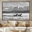 Wild Horses Wall Art – Framed Black White Mountain Canvas by MyGreatCanvas | Canvas Wall Art Prints | Photo Prints & Wall Decor