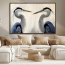Blue Heron Pair Wall Art Canvas Print – Framed Coastal Bird