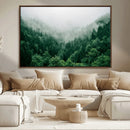 Misty Green Forest Canvas Print – Framed Serene Foggy Pine