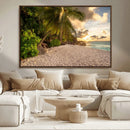 Tropical beach sunset, palm trees, white sand, ocean waves, by MyGreatCanvas | Canvas Wall Art Prints | Photo Prints & Wall Decor