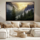 Misty Forest Sunrise Mountain Valley Pine Trees Foggy by MyGreatCanvas | Canvas Wall Art Prints | Photo Prints & Wall Decor