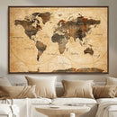 Push Pin World Map Canvas Print – Travel Tracker Wall Art