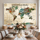 Grunge Personalized World Map Wall Art Canvas Print – Custom