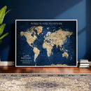 Framed Custom World Map Canvas Print - Deep Blue World Map