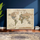 Custom Framed Push Pin Map Wall Art Canvas Print, Rustic