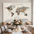 Personalized Travel Tracker Map with Pins Framed Large for