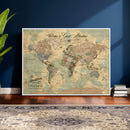 Personalized World Map Canvas – Custom Framed Push Pin