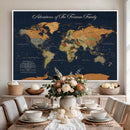 Custom Push Pin World Map Wall Art Canvas Print – Personalized Travel Tracker with Pins Framed Large for Home and Office Decor