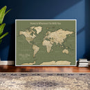 Personalized Push Pin World Map Canvas – Custom Framed