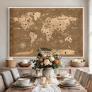 Custom Push Pin World Map Wall Art Canvas Print – Personalized Travel Tracker with Pins Framed Large for Home and Office Decor
