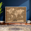 Custom Push Pin World Map Wall Art Canvas Print – Personalized Travel Tracker with Pins Framed Large for Home and Office Decor