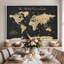 Custom Push Pin World Map Wall Art Canvas Print – Personalized Travel Tracker with Pins Framed Large for Home and Office Decor