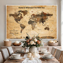 Large World Map Canvas Wall Art – Custom Framed Push Pin