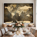 Large Framed Vintage World Map Wall Art Print for Home Wall