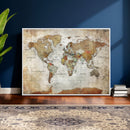 World Map Wall Art Canvas Print, Modern Decorative Framed Map Artwork Prints for Living Room, Office, Bedroom Wall Decor