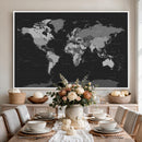 Black World Map Wall Art Canvas Print – Detailed Map of the