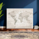 Antique Style World Map Canvas Print - Vintage Detailed