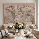 Grunge World Map Canvas Wall Art - Vintage Aged World Map