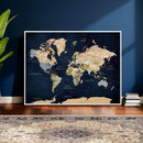 Minimalist World Map Canvas Wall Art - Watercolor Blue and
