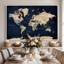 Minimalist World Map Canvas Wall Art - Watercolor Blue and