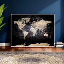 Grunge World Map Wall Art | 3-Panel Large Beige and Brown